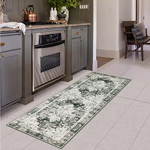 Moynesa Ultra-Thin Washable Runner Rug -2x6 Rug Runners for Hallways Non Slip Stain Resistance, Vintage Non Shedding Indoor Throw Carpet Runner for Bathroom Entry Door Kitchen Laundry Room, Grey by Moynesa