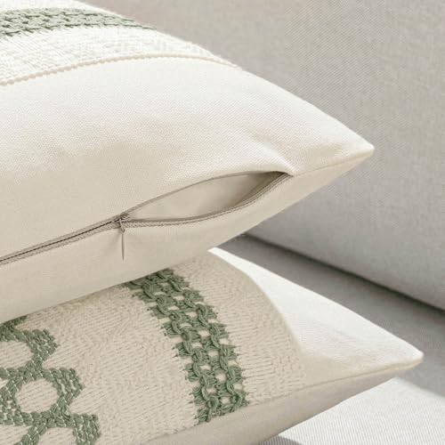 MIULEE Set of 2 Sage Green Boho Decorative Lumbar Pillow Covers 12x20 Inch - Image 5