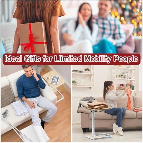 GOYLSER C Shaped End Table for Couch, Height Adjustable Rotatable Couch Tray Tables Sofa Table Tv Trays for Bedroom, Natural Wooden Swivel Side Table for Small Spaces - Image 6