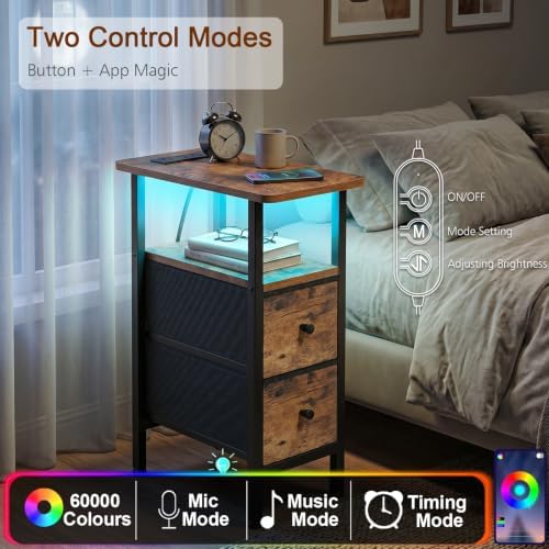 LOAKEKEL Narrow End Table with Charging Station, Small Nightstand - Image 5