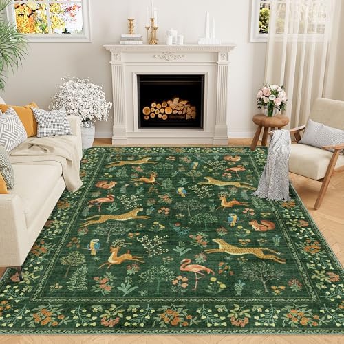 DUKINO 9x12 Area Rug for Living Room, Washable Animal Rug Non Slip, Green by DUKINO