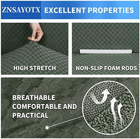ZNSAYOTX 1 Piece Jacquard Couch Covers for 2 Cushion Couch High Stretch Loveseat Slipcover for Pets Dogs Anti Slip Love Seat Sofa Slipcover Furniture Protector (Loveseat, Army Green) - Image 4