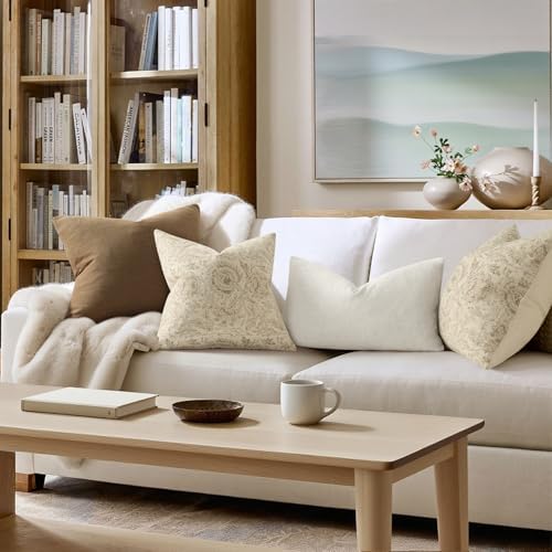 Vintage Floral Print Throw Pillow Covers 26x26 Set of 2 Neutral Modern Farmhouse Pillowcases Accent Decorative Cushion Covers Boho Home Decor for Couch Sofa Chair Bed Living Room, Natural Beige - Image 5