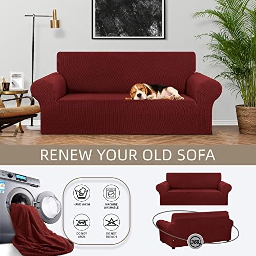 KEKUOU Stretch Loveseat Couch Cover, 2 Cushion Couch Slipcover,Dark Red - Image 3