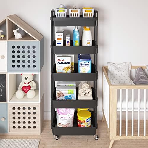 Calmootey 5-Tier Utility Cart with Drawer & Wheels, Storage for Home,Office - Image 3