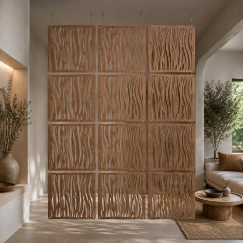 Wooden Hanging Room Divider Panels, Walnut, Set of 12 by WOODTUCT