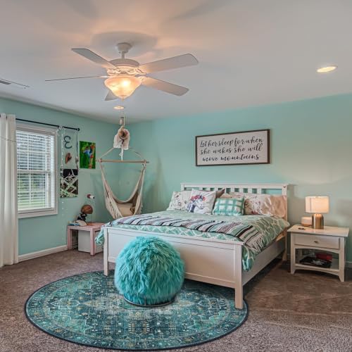 Moynesa Ultra-Thin Washable Round Rug - 6ft Teal Large Living Room Circle Area Rugs, Vintage Dining Room Mat Stain Resistant Nursery Carpet for Bedroom Mudroom Kitchen Apartment Home Office - Image 3