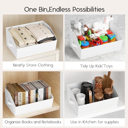 Homsorout Large Closet Organizers and Storage Bins - 10 Pack Trapezoid Storage Baskets for Shelves, Foldable Fabric Baskets with Handles Ideal for Closet, Basket, Wardrobe and Shelf Storage, White - Image 6
