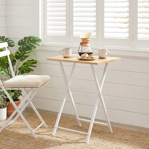 HOOBRO Folding TV Table, TV Tray, Stable Snack Table for Small Space, Portable Sofaside Desk, Easy Assembly and Storage, Ideal for Snacks and Meals in Living Room, Natural and White, WN15BZ01 - Image 5