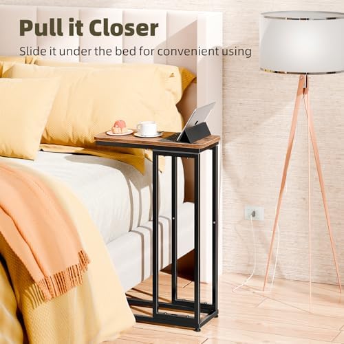 Simple Trending C Shaped Side Table, End Table Set of 2, Sofa Couch Table TV Tray for Living Room, Small Space, Rustic Brown - Image 4