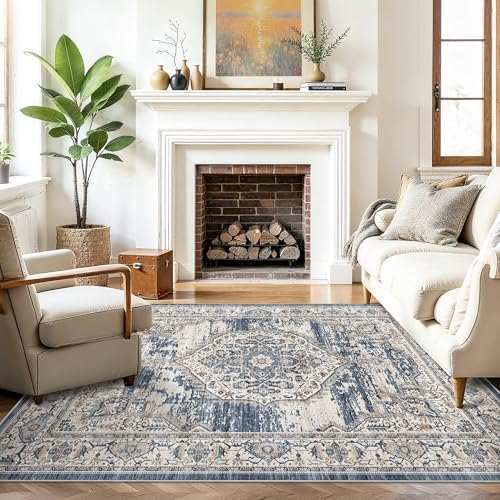 Washable Area Rugs 5x6 Entryway: Soft Ultra Thin Low Pile Mat Machine Washable Indoor Doormat Lightweight Entry Rug Anti Slip Backing Rugs for Living Room Bedroom Kitchen 5'x6' Blue - Image 5