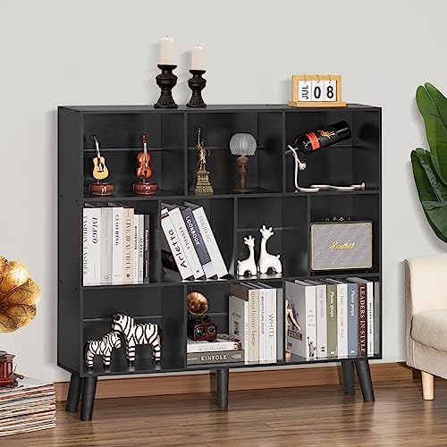 YAHARBO 10 Cube Bookshelf,3 Tier Bookcase with Legs,Black Mid-Century Modern Bookshelves,Large Free Standing Open Storage Organizer Shelf,Tall Wooden Book Case Furniture for Bedroom,Living Room,Office - Image 2