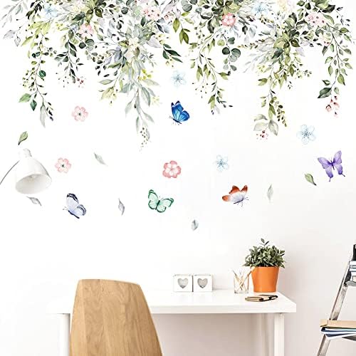 Hanging Green Vine Wall Decals,Succulent Plants Wisteria Floral Flowers Butterflies Birds Wall Stickers, Self-Adhesive Vinyl Removable Living Room Sofa TV Wall Decor - Image 6
