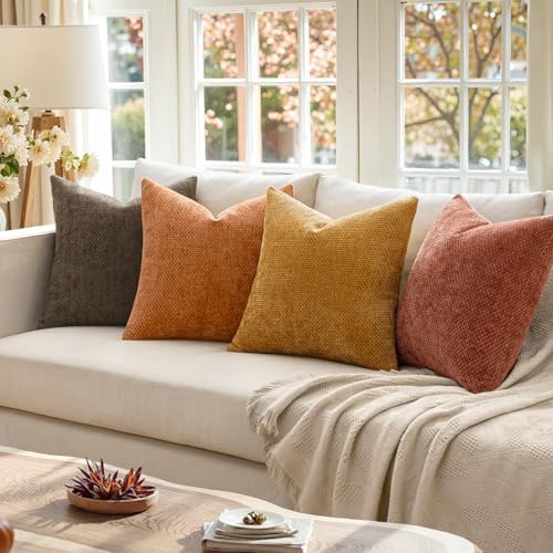 MIULEE Decorative Chenille Fall Pillow Covers Orange Brown 20x20 Pack of 4 - Image 4