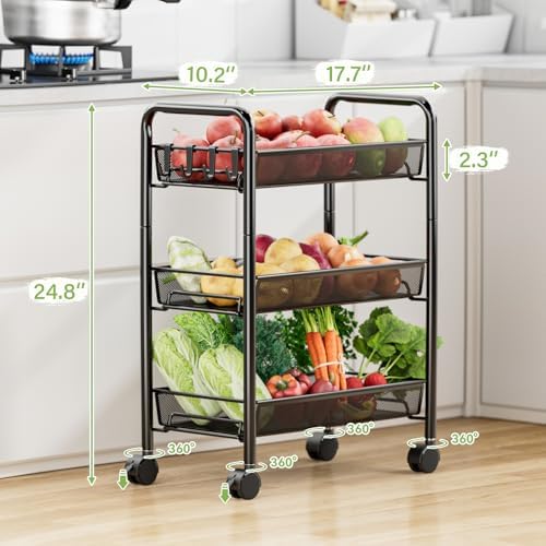 JANE EYRE 3-Tier Rolling Utility Storage Rack Cart on Wheels, Trolley Craft cart, Multi-Purpose Organizer Shelf, Black - Image 5