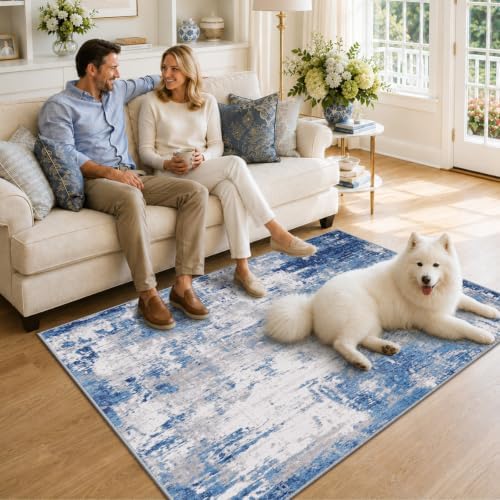 RELEANY Washable 4'x6' Abstract Area Rug for Living Room Blue Gray - Image 3