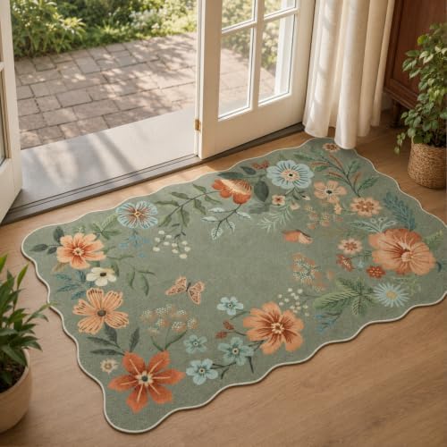 Lahome Floral Small Rugs for Entryway, 2X3 Washable Kitchen Rugs Non Slip by Lahome