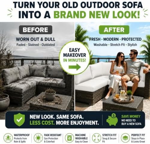 12 Piece Outdoor Cushion Covers, Patio Sofa Cushion Covers, Stretch Fit - Image 3