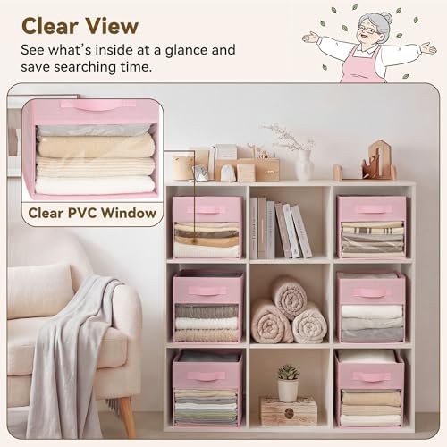 GRANNY SAYS 11 Inch Cube Storage Bins with Clear Window, Pink, 6-Pack - Image 5