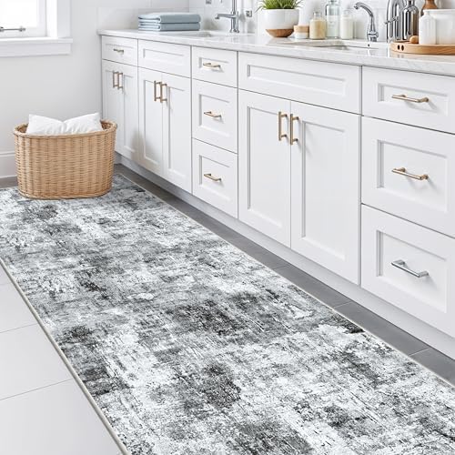 Rug Runners for Hallways Non Slip – 3X10 Washable Long Carpet Runner for Kitchen Indoor Entryway, Bedroom, Living Room,Modern Abstract Low-Pile Thin Grey Runner - Image 5