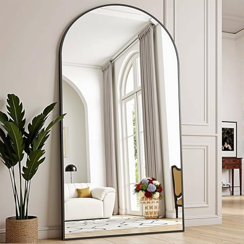 76''x34'' Arched Floor Mirror, Full Body Mirror with Stand, Modern & Contemporary Design, Aluminum Alloy Frame (Black) by TinyTimes