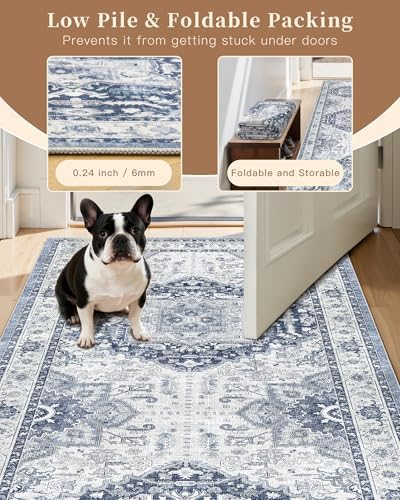 Madane Washable Area Rug 2x3 Small Entryway Rugs Non-Slip, Navy/White - Image 6