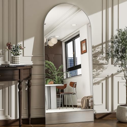 57" x 20" Arched Full Length Mirror - Wall Mounted/Floor Mirror Aluminum Alloy Frame Full Body Mirrors for Bathroom Living Room Bedroom and Entryway,Sliver by WISSMILESHOME