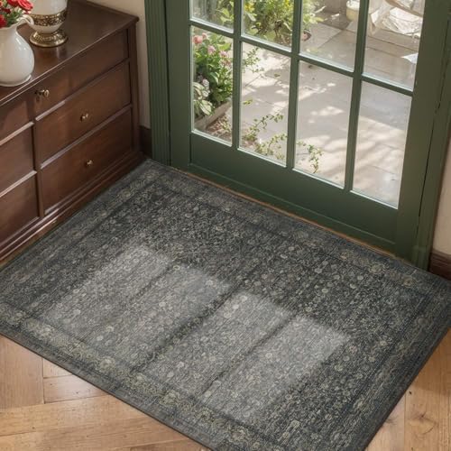 2x3 GreenWashable Entryway Rug,Small Door Mat for Bathroom Kitchen by Rugxara
