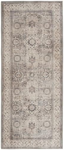 ReaLife Rugs Machine Washable Area Rug - Living Room Bedroom Bathroom Kitchen Entryway Office - Padded Low Pile Stain Resistant Premium - Boho Farmhouse Vintage - Paz - Beige Gray Ivory 2'6" x 6' - Image 3