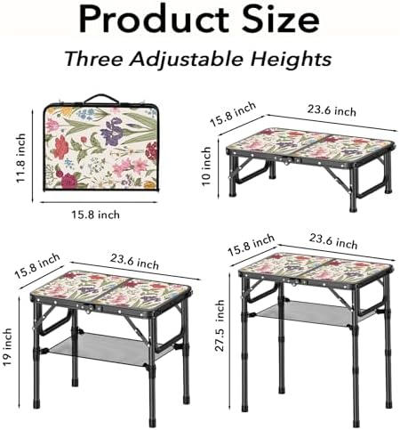 YihuiKo Small Camping Table, Vintage French Flowers Pattern Folding Table - Image 3