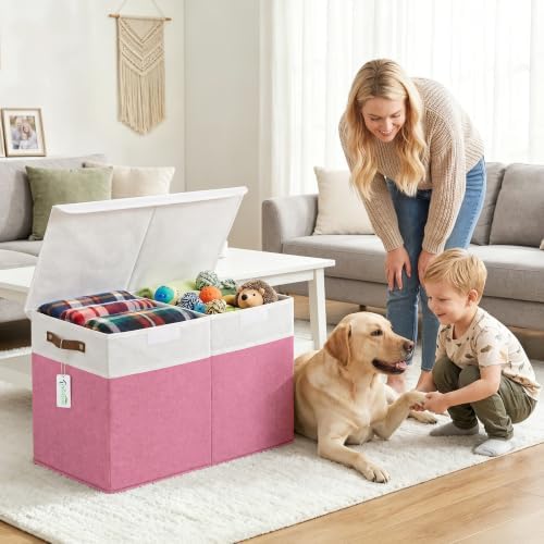 Bagnizer Large Toy Storage Box with Lids, Collapsible Sturdy Baby Storage Organizer Chest Bin Basket for Kids, Boys, Girls, Playroom, Nursery, Bedroom, Closet 25"x13"x16" (Pink and White) - Image 5