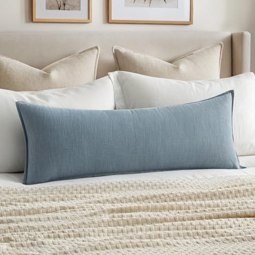MIULEE Decorative Linen Lumbar Pillow Cover 14x36 Inch Blue Grey by MIULEE