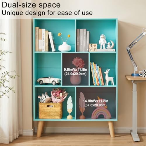 YAHARBO Green Bookshelf,3 Tier Book Shelf with Legs, 7 Cube Minimalist Bookcase,Storage Organizer Shelves Display Bookcases for Bedroom,Living Room - Image 4