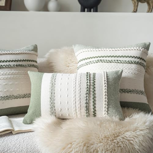 Cethom Boho Throw Pillow Covers 12x20 Inch Set of 2, Green Textured Decorative Couch Pillow Cases for Farmhouse Home Decor, Accent Cushion Cover for Sofa, Bed, Living Room, Bedroom - Image 3