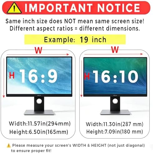 20 Inch computer privacy screen for 16:9 Monitor, Removable Anti-Glare Blue Light Filter & Anti-Scratch Protector Film, Privacy Shield for HP Dell Asus Acer Samsung Desktop Monitors(20" (16:9, 17.4×9.8 in)) - Image 2