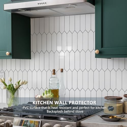 Vamos Tile Glossy White Backsplash Tile Peel and Stick, 12.8 x 12.8 Inch 10 Sheets Long Hexagon PVC Self Adhesive Mosaic Wall Tiles Stick on Backsplash for Kitchen and Bathroom - Image 3