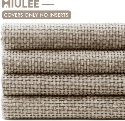 MIULEE Soft Decorative Chenille Euro Pillow Covers Khaki 22x22 Pack of 4 - Image 6