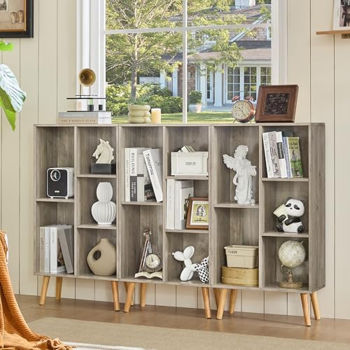 LEYAOYAO 5 Cube Bookshelf, Mid-Century Modern Book Shelf with Legs, Grey - Image 5