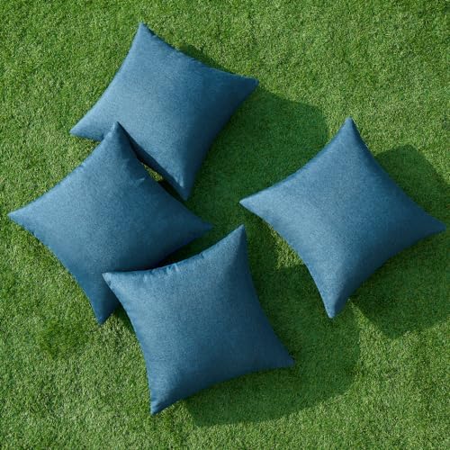 MIULEE Pack of 4 Decorative Outdoor Throw Pillow Covers Linen Waterproof Pillow Covers Summer Farmhouse Cushion Cases for Patio Garden Tent Balcony Couch Sofa 16x16 Inch Navy Blue - Image 4
