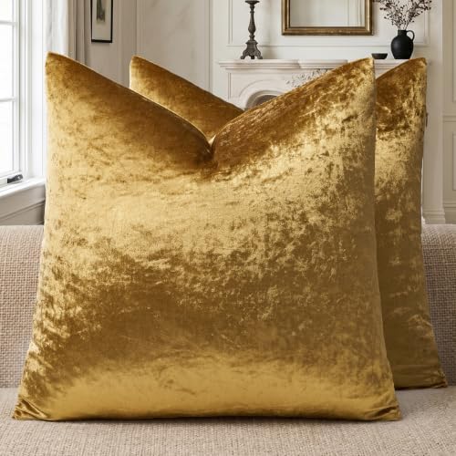 GIGIZAZA Crushed Gold Velvet Throw Pillow Covers 20x20 Pack of 2 by GIGIZAZAFocusingonhomedecoration