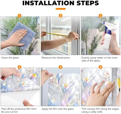 BVBOX Window Privacy Film Frosted Glass Window Sticker Window Film Static Glass Cling Tint Non-Adhesive for Home Door Decorative Frosting Cover 17.5 X 78.7 inch (1, Crystal Ice, 17.5W X39.3L) - Image 7