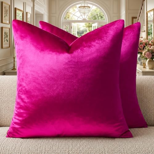 GIGIZAZA Hot Pink Velvet Pillow Covers 20x20 Decorative Pillows Pack of 2 - Image 7