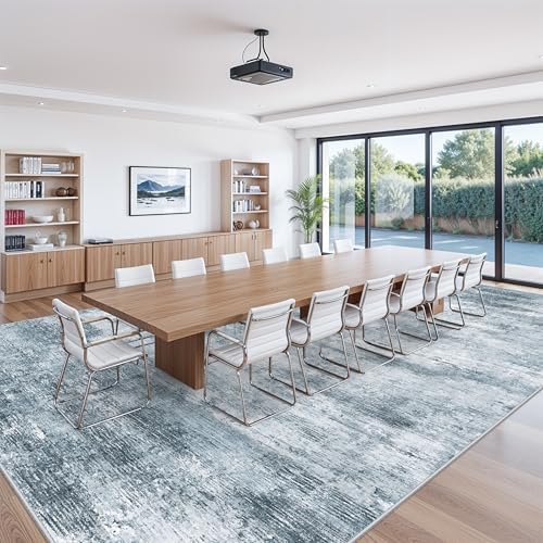 Extra Large Living Room Rug 12x18ft Washable Modern Abstract Neutral Oversize Rug for Bedroom, Dining Room, Family Room Non-Slip Low-Pile Thin Stain-Resistant Carpet (Misty Blue Gray) - Image 3