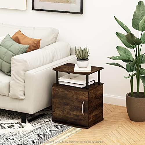 Furinno Jaya End Side Sofa Table/Nightstand with Door, Amber Pine/Black - Image 2