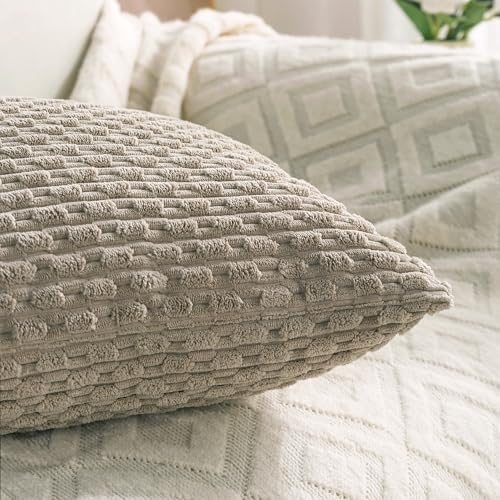 Set of 4 Taupe Decorative Throw Pillow Covers 16x16 Inch Corduroy Pillow Covers for Bed Couch Sofa Living Room Soft Square Cushion Cases - Image 6