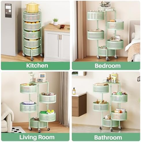 SAYZH 5 Tier Fruit Vegetable Basket Stand for Kitchen, Rotating, Green - Image 5