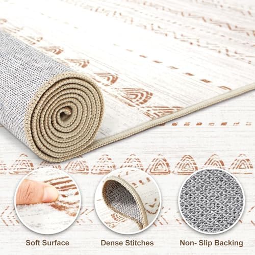 Nakagishi Runner Rug Kitchen Washable Rugs: 3x8 Non-Slip Boho Soft Modern Stain Resistant Indoor Floor Neutral Farmhouse Throw Carpet for Hallway Bathroom Laundry Room Entryway Bedroom- Brown - Image 3