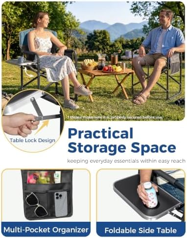 Oversized Director Camping Chair 2-Pack with Side Table, Blue - Image 5