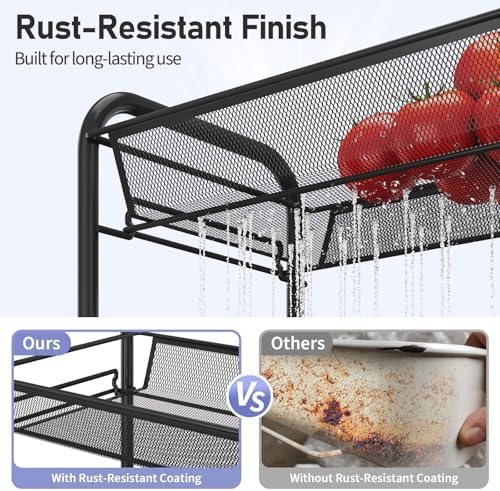 TOOLF 4-Tier Rolling Cart, Metal Utility Cart with 3 Hooks, Easy Assemble Mobile Storage Trolley On Wheels, Metal Shelving Units Kitchen Bathroom Laundry Room - Image 5