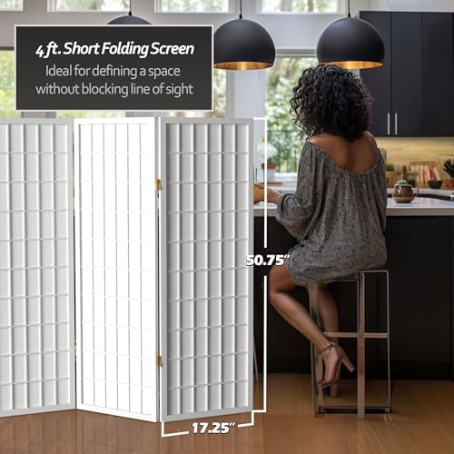 4 ft. Short Window Pane Shoji Screen - White - 3 Panels - Image 3